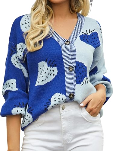 Yellow Cardigan - ECOWISH Women Floral Cropped Cardigan Fall Long Sleeve Open Front Fuzzy Daisy Print Knit Sweaters Casual Y2k Outerwear Strawberry(blue)