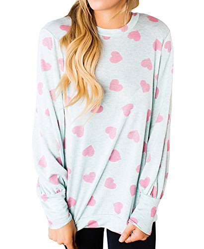 Heart Shirt - Ivay Womens Heart Printed Long Sleeve Tops Tee Shirts Pink Heart