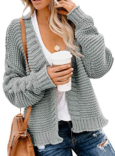 Dokotoo Womens Open Front Long Sleeve Chunky Knit Cardigan Sweaters Loose Outwear Coat C Gray