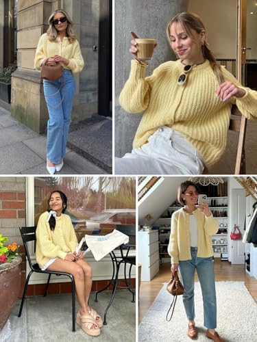 Yellow Cardigan - YKR Womens Fall Cardigan Sweater Long Sleeve Chunky Knit Open Front Button Loose Casual Cardigan Coat