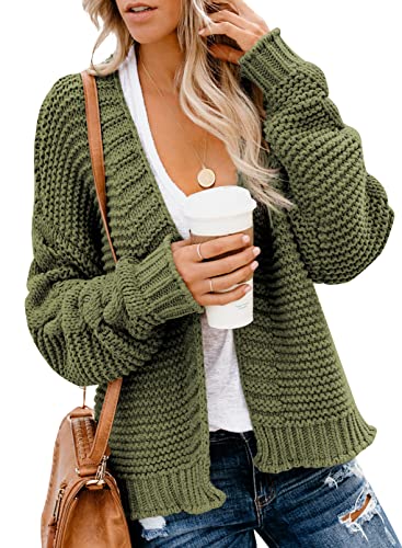 Dokotoo Womens Open Front Long Sleeve Chunky Knit Cardigan Sweaters Loose Outwear Coat C1 Green