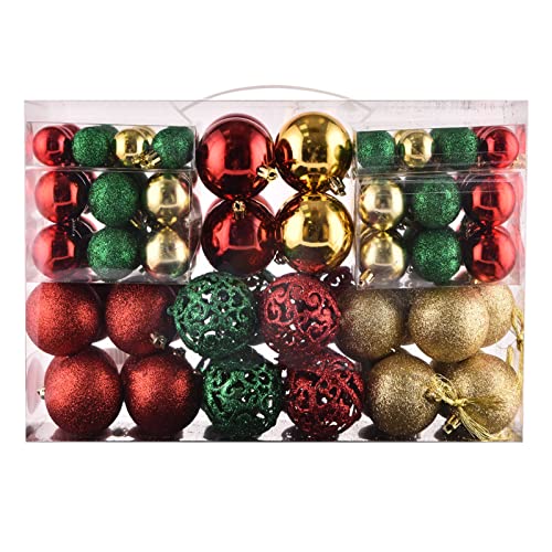 100ct Christmas Balls Tree Ornaments Shatterproof Christmas Tree Decorations Set with Reusable Handheld Gift Package for Holiday Xmas Tree Decor Dark Blue Gold, Red, Green