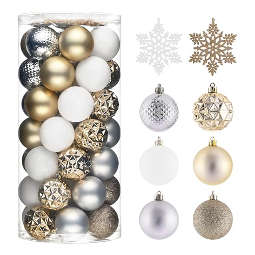 Valery Madelyn Christmas Tree Decorations Ornament Set for Fall Halloween Decor 50ct White and Gold Shatterproof Christmas Ball Ornaments Bulk 236 Inches Hanging Decor for Xmas Holiday Party