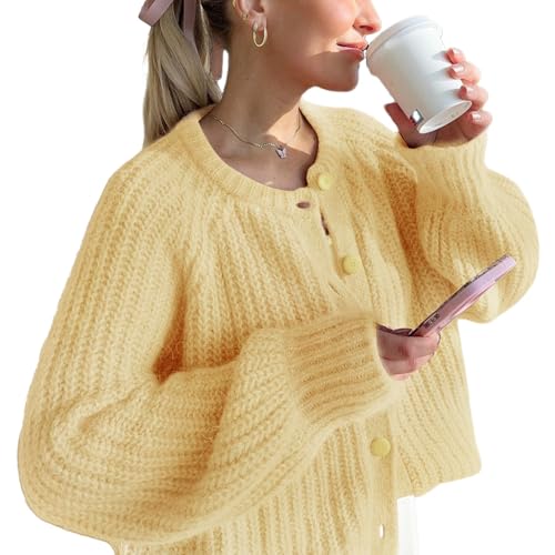 Yellow Cardigan - YKR Womens Fall Cardigan Sweater Long Sleeve Chunky Knit Open Front Button Loose Casual Cardigan Coat