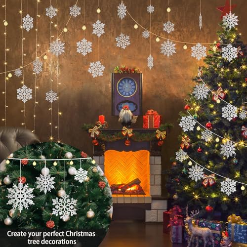 36pcs SnowflakesChristmas Tree Decorations Snowflake Ornaments for Tree Plastic Glitter White Snow Flakes Ornaments Christmas Indoor Winter Wonderland Decor