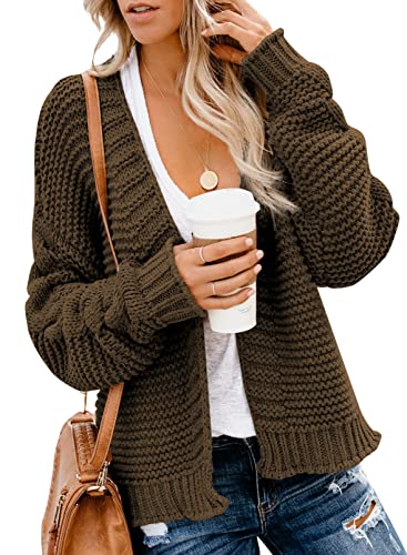 Dokotoo Womens Open Front Long Sleeve Chunky Knit Cardigan Sweaters Loose Outwear Coat C1 Brown