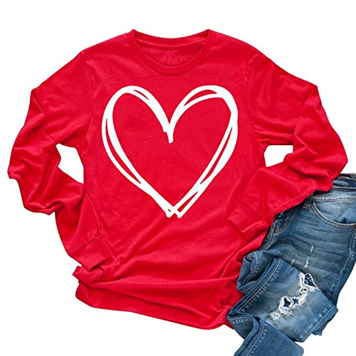 Heart Shirt - Womens Love Heart Raglans TShirts Casual Long Sleeve Valentines Day Graphic Tees Tops 2-red