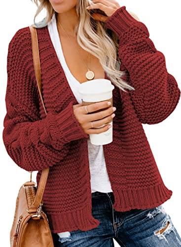 Dokotoo Womens Open Front Long Sleeve Chunky Knit Cardigan Sweaters Loose Outwear Coat C Red