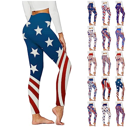 American Flag Pants - Patriotic High Waist Leggings for Women Fourth of July American Flag Patterned Compression Tights Women USA Flag