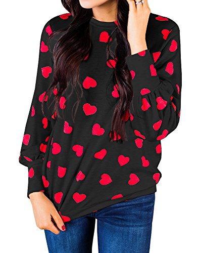 Heart Shirt - Ivay Womens Heart Printed Long Sleeve Tops Tee Shirts Red Rose