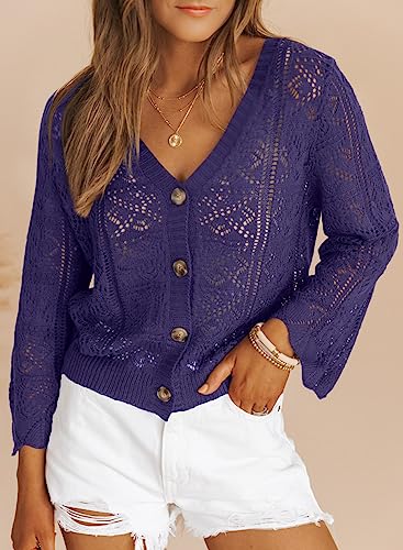 Dokotoo Cardigan Sweaters for Women Long Sleeve Shirts Lightweight Cardigan Button Down Crochet Tops Fall Outfits 2024