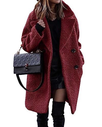 Blue Coat - BTFBM Women 2024 Winter Faux Fur Coats Lapel Long Sleeve Fuzzy Fleece Outerwear Button Down Sherpa Jackets Fall Outfits Solid Wine Red