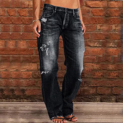 Rfm Jeans - Ripped Jeans for Women Plus Size Straight Leg Jeans Low Rise Y2k Baggy Jeans Trendy Boyfriend Trouser Jeans