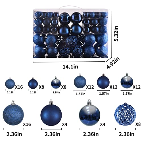 100ct Christmas Balls Tree Ornaments Shatterproof Christmas Tree Decorations Set with Reusable Handheld Gift Package for Holiday Xmas Tree Decor Dark Blue