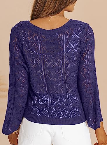 Dokotoo Cardigan Sweaters for Women Long Sleeve Shirts Lightweight Cardigan Button Down Crochet Tops Fall Outfits 2024