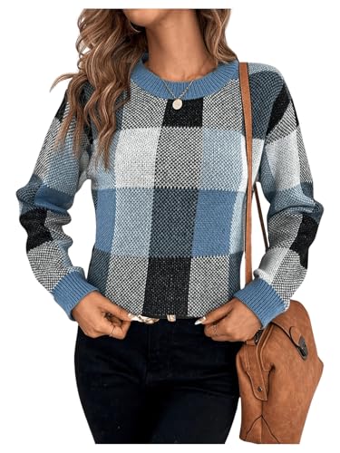 Orange and White Checkered Sweater - GORGLITTER Womens Argyle Checkered Sweater Plaid Long Sleeve Fall Knit Sweater Pullover Tops Blue