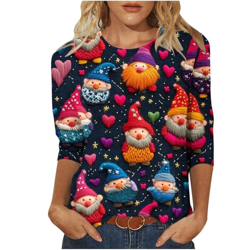 Valentines Day Shirts for Women Aesthetic Cute Love Heart Print TShirt 34 Length Sleeve Tunic Tops Cotton Pullovers 19#multicolor