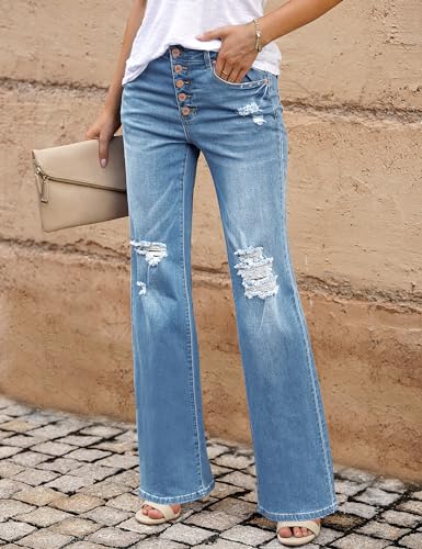 Rfm Jeans - LookbookStore High Waisted Ripped Flare Jeans for Women Distressed Bell Bottom Jeans Wide Leg Pants