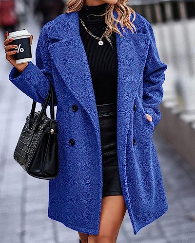 Blue Coat - BTFBM Women 2024 Winter Faux Fur Coats Lapel Long Sleeve Fuzzy Fleece Outerwear Button Down Sherpa Jackets Fall Outfits