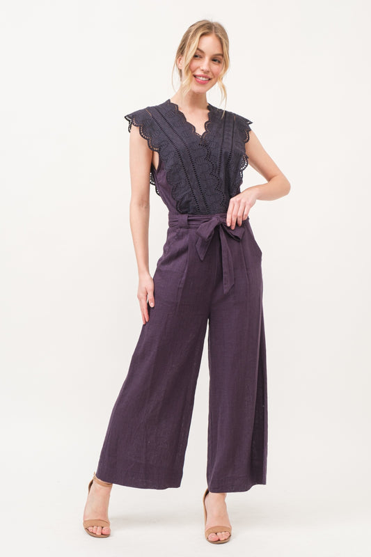 And The Why Laced Surplice Tie Waist Jumpsuit Purple