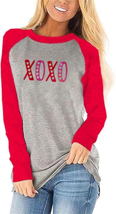 Heart Shirt - Womens Love Heart Raglans TShirts Casual Long Sleeve Valentines Day Graphic Tees Tops 2024-rg-b