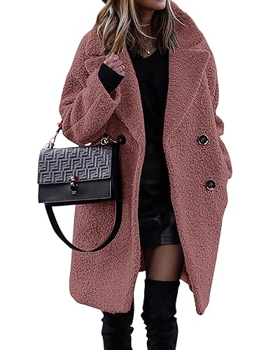 Blue Coat - BTFBM Women 2024 Winter Faux Fur Coats Lapel Long Sleeve Fuzzy Fleece Outerwear Button Down Sherpa Jackets Fall Outfits Solid Bean Paste Pink