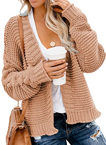 Dokotoo Womens Open Front Long Sleeve Chunky Knit Cardigan Sweaters Loose Outwear Coat C1 Pink