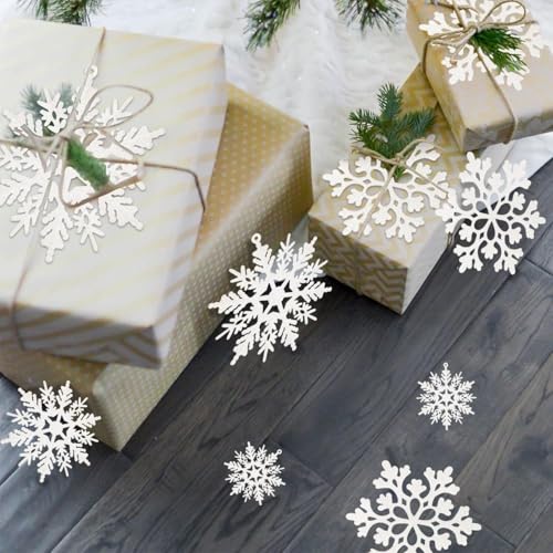 36pcs SnowflakesChristmas Tree Decorations Snowflake Ornaments for Tree Plastic Glitter White Snow Flakes Ornaments Christmas Indoor Winter Wonderland Decor