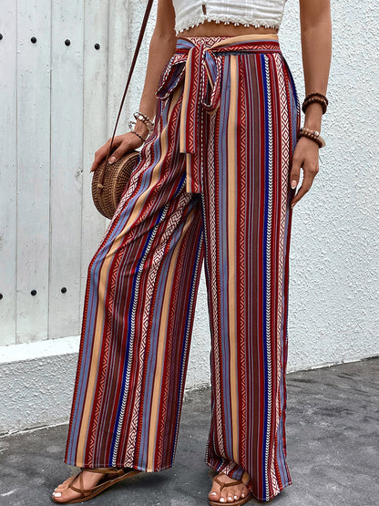 Tied Geometric Wide Leg Pants