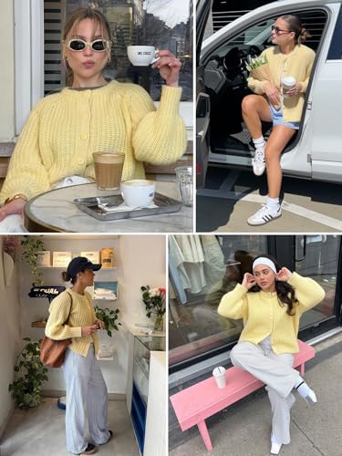 Yellow Cardigan - YKR Womens Fall Cardigan Sweater Long Sleeve Chunky Knit Open Front Button Loose Casual Cardigan Coat