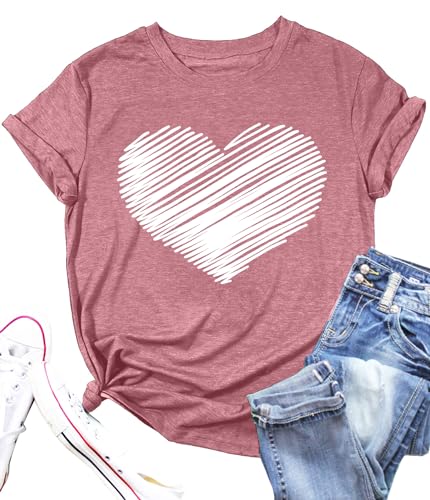 Heart Shirt - Valentines Day Shirt for Women Cute Love Heart Tshirts Graphic Valentine Gift Tee Casual Hearts Tops