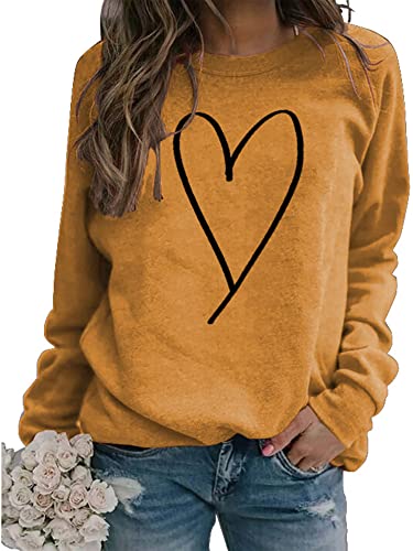 Heart Shirt - Valentines Day Crewneck Pullover Shirts Women Long Sleeve Love Heart Sweatshirts Graphic Lover Gift Mothers Day 02 Yellow Heart