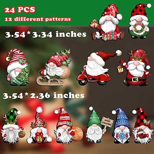 24 Pieces Christmas Gnome Wooden Hanging Ornaments Wood Hanging Decor for Christmas Tree Decoration Gnome Santa Doll Wooden Hanging Craft Gnome Elf Party Supplies