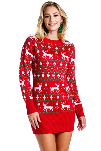 Christmas Green Dress - Tipsy Elves Christmas Sweater Dresses for Women Cute Winter Themed Dresses Instant Holiday Outfits Red Reindeer Fair Isle