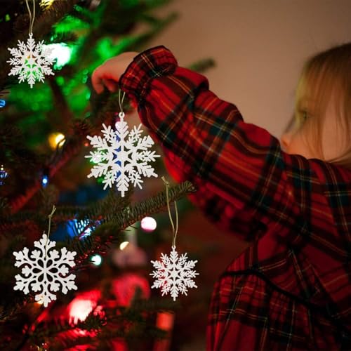 36pcs SnowflakesChristmas Tree Decorations Snowflake Ornaments for Tree Plastic Glitter White Snow Flakes Ornaments Christmas Indoor Winter Wonderland Decor