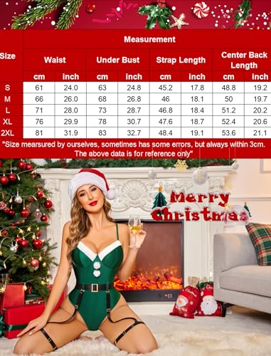 Avidlove Santa Christmas Lingerie Sexy Santa Lingerie for Women Christmas Outfit Teddy Bodysuit Costume with Garter Belts