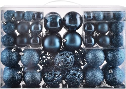 100ct Christmas Balls Tree Ornaments Shatterproof Christmas Tree Decorations Set with Reusable Handheld Gift Package for Holiday Xmas Tree Decor Dark Blue Navy Blue