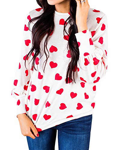 Heart Shirt - Ivay Womens Heart Printed Long Sleeve Tops Tee Shirts Red Heart