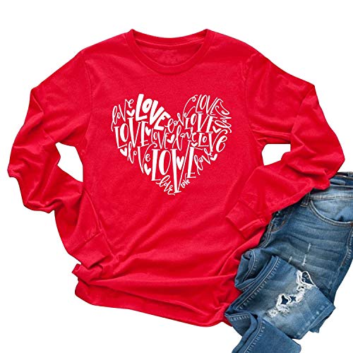 Heart Shirt - Womens Love Heart Raglans TShirts Casual Long Sleeve Valentines Day Graphic Tees Tops 1-red Small