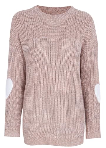 Heart Shirt - shermie Womens Cute Heart Pattern Elbow Patchwork Knitted Sweaters Long Sleeve Crew Neck Casual Pullover