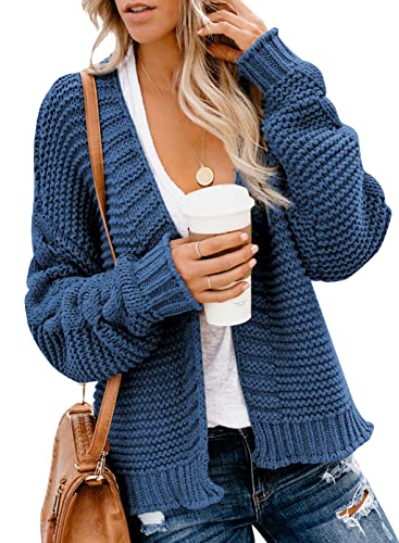 Dokotoo Womens Open Front Long Sleeve Chunky Knit Cardigan Sweaters Loose Outwear Coat C Blue