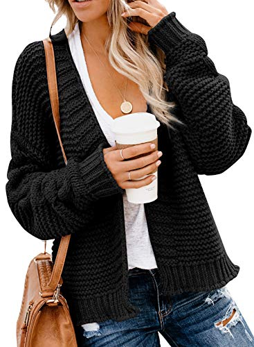 Dokotoo Womens Open Front Long Sleeve Chunky Knit Cardigan Sweaters Loose Outwear Coat C Black