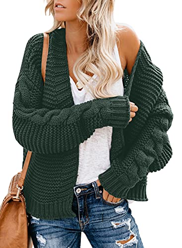 Dokotoo Womens Open Front Long Sleeve Chunky Knit Cardigan Sweaters Loose Outwear Coat C Green