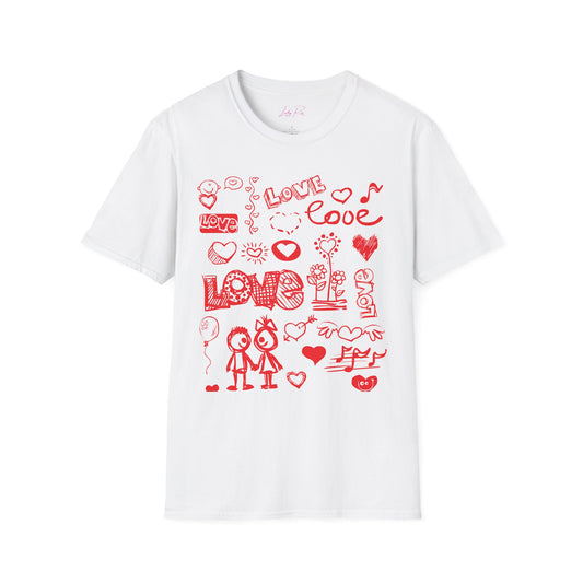 Playful Love Doodle Women’s T-Shirt – Valentine’s Day Edition White