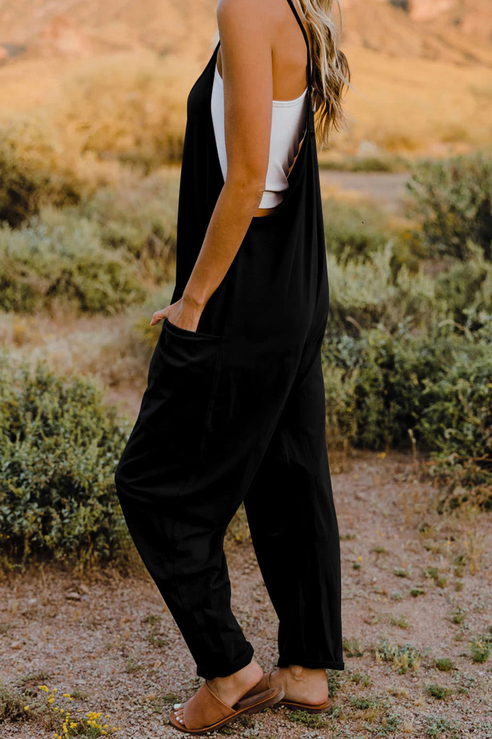 Sleeveless V-Neck Jumpsuit with Pockets