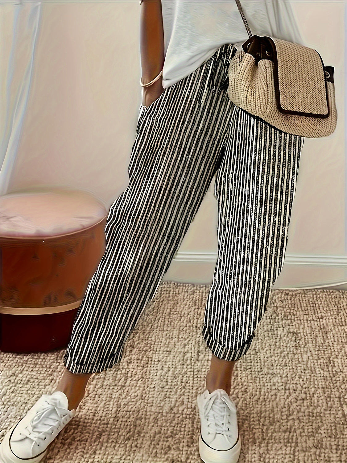 Striped Pants with Pockets Black