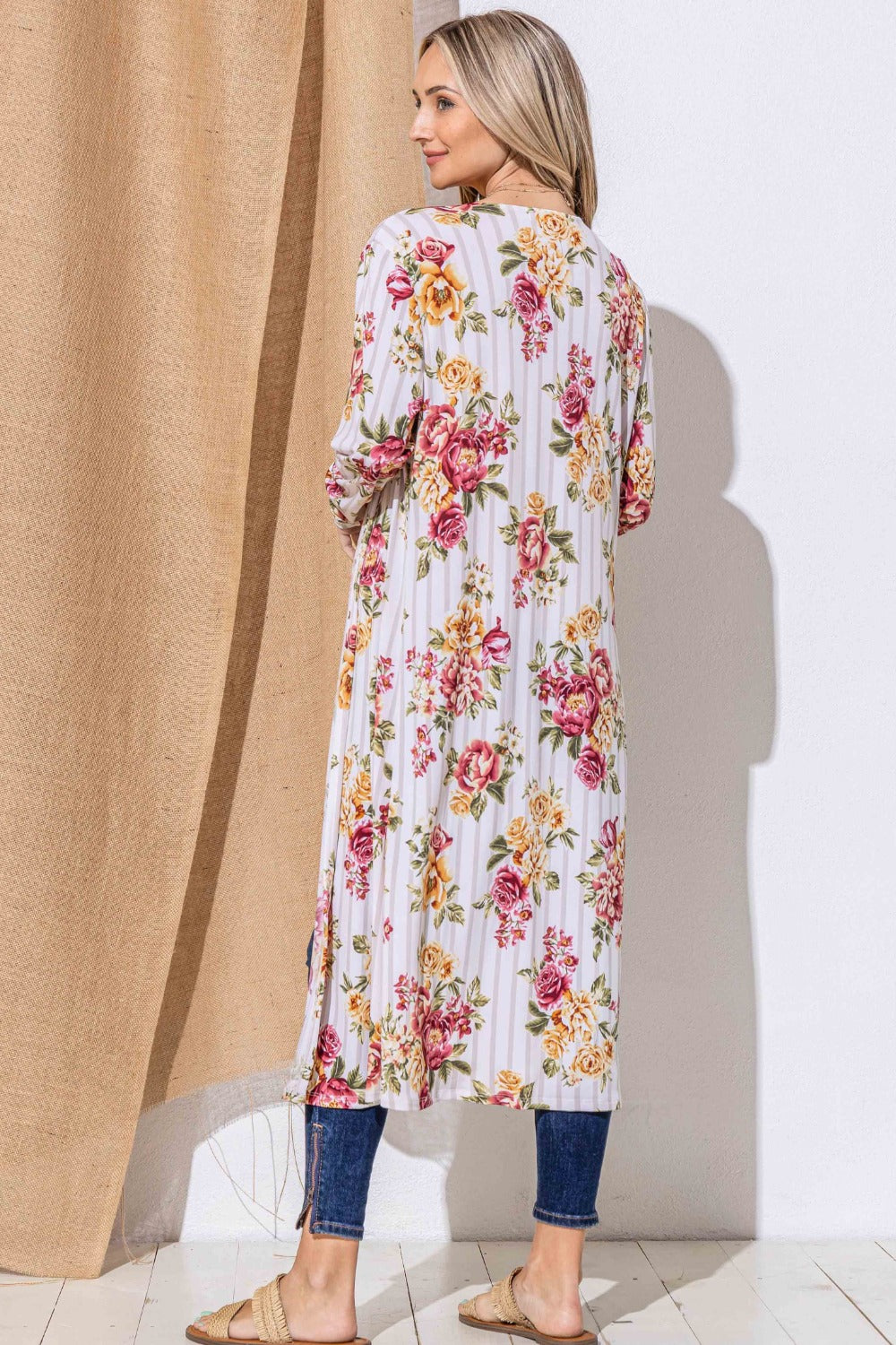 And The Why Floral Kimono Open Front Longline Cardigan