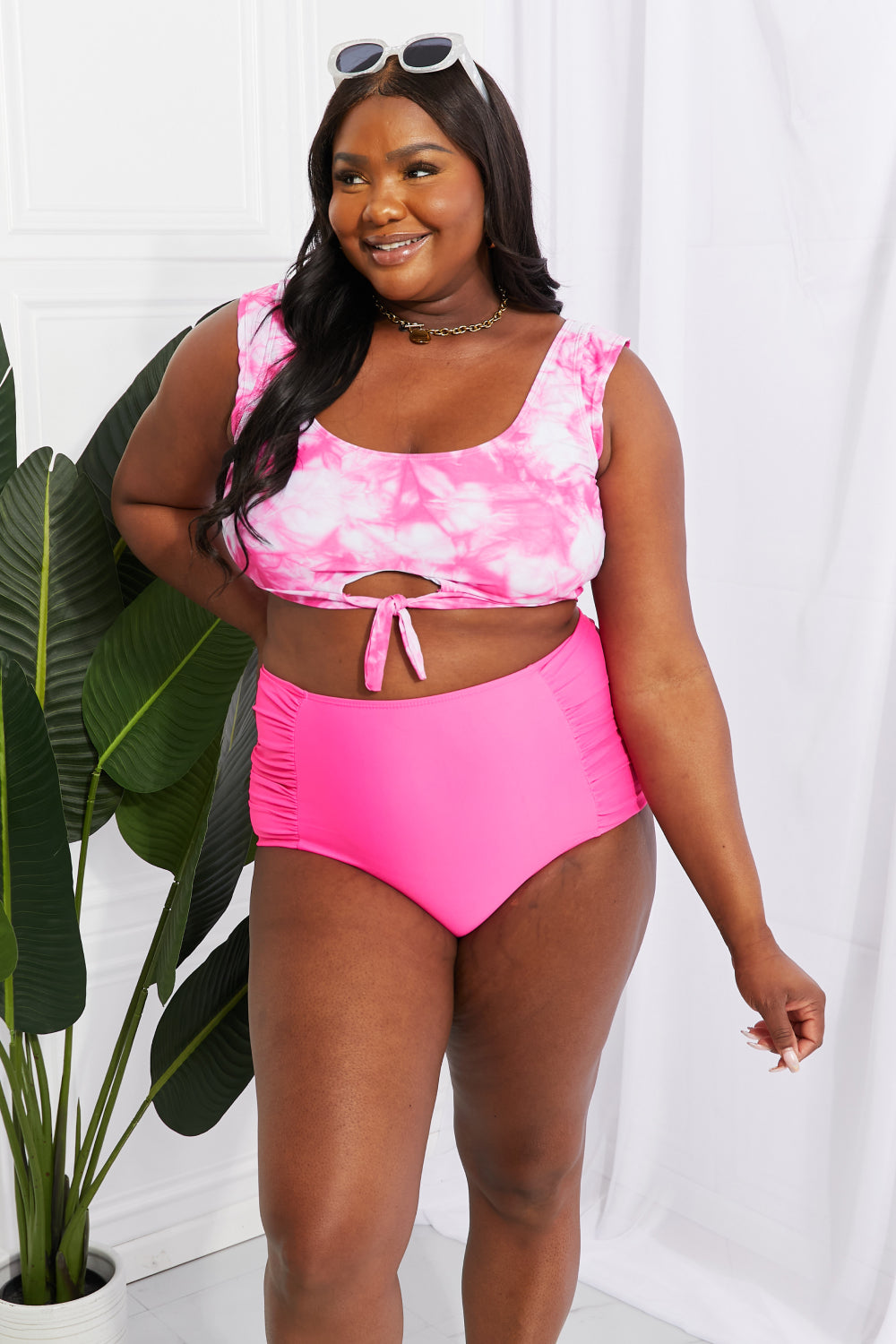 Pink Ruffle High-Waisted Crop Bikini Set