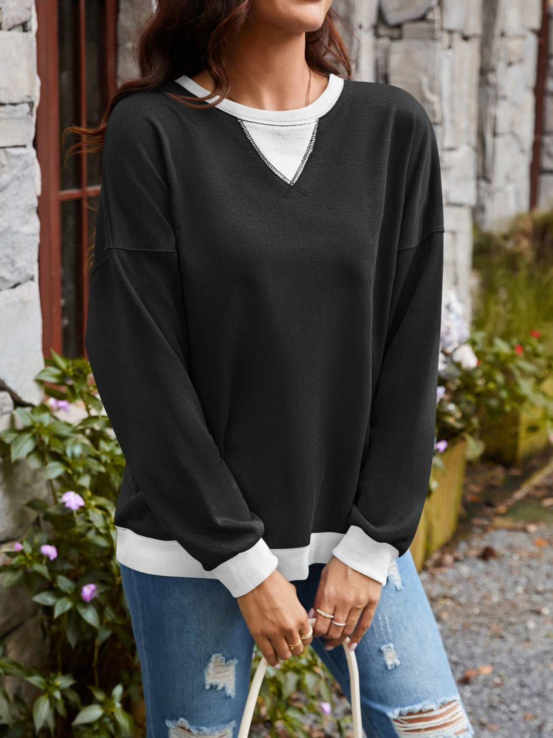 Women's Contrast Long Sleeve Sweatshirt