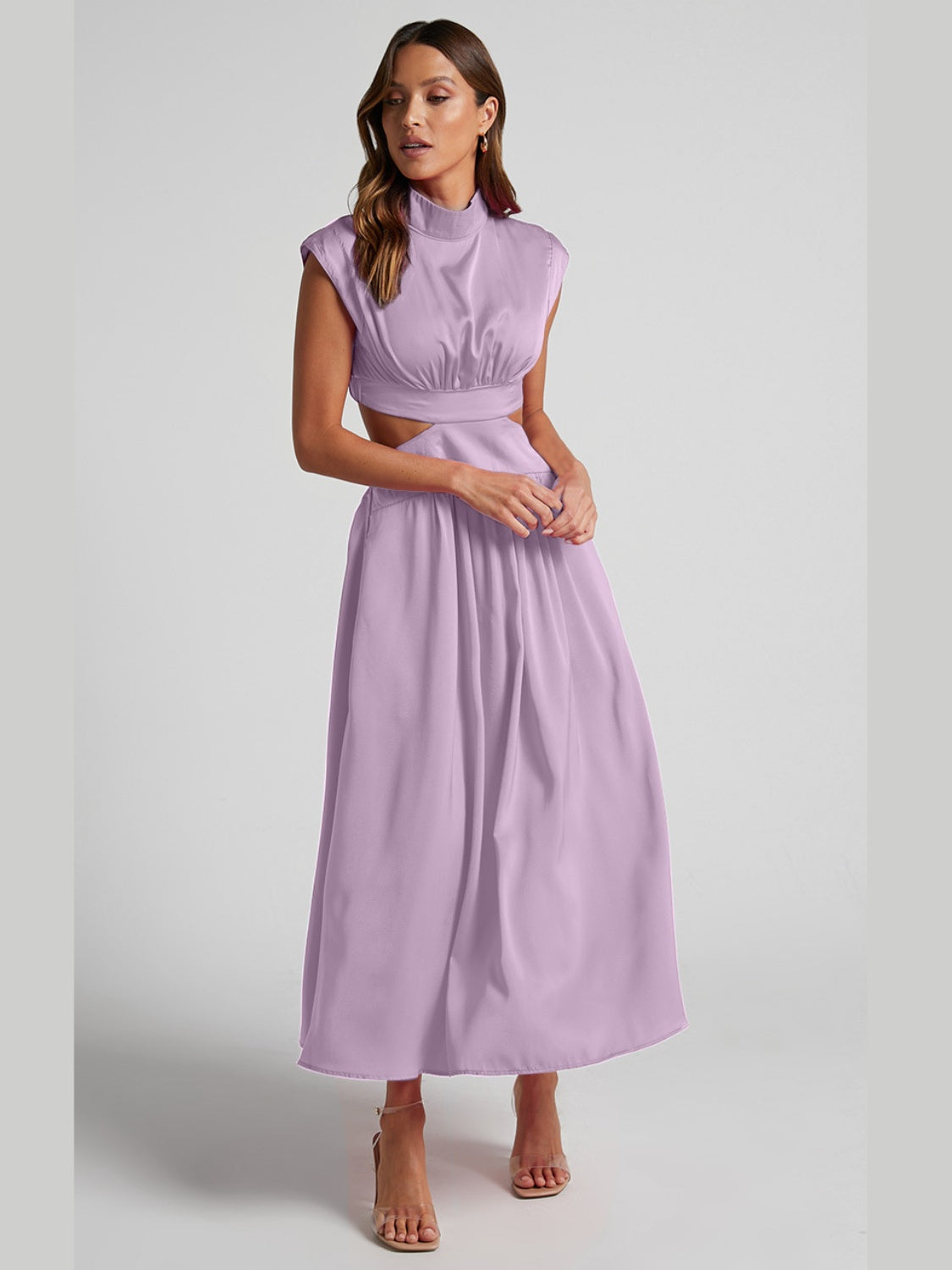 Elegant Cutout Mock Neck Sleeveless Dress Lavender